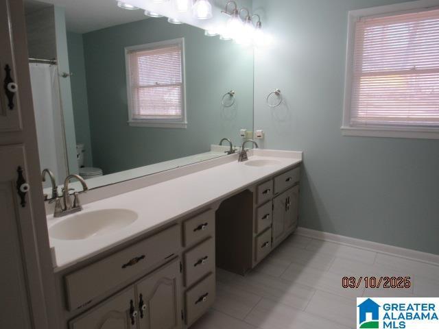 full bath featuring a sink, a wealth of natural light, and double vanity