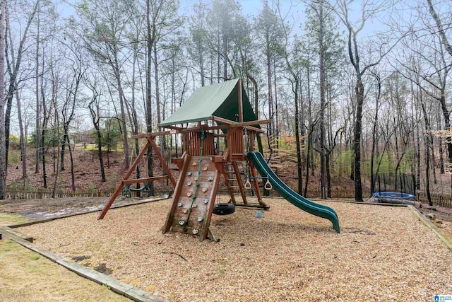 view of playground featuring a trampoline