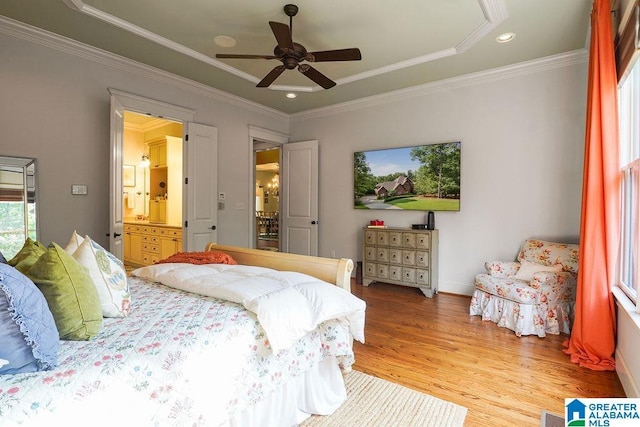 305 Camp Forrest Trl, Helena, AL 35080 - bedroom featuring wood finished floors, ornamental molding, ensuite bathroom, recessed lighting, and ceiling fan