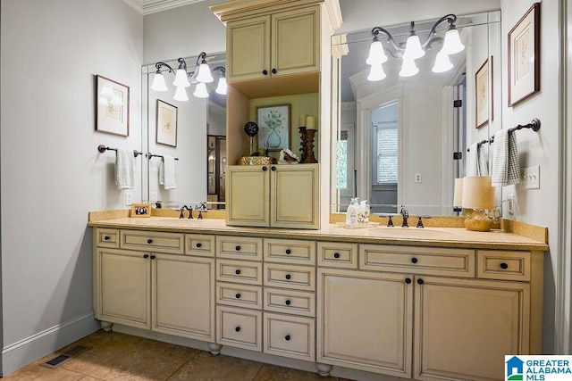 305 Camp Forrest Trl, Helena, AL 35080 - full bath with double vanity, tile patterned floors, and crown molding