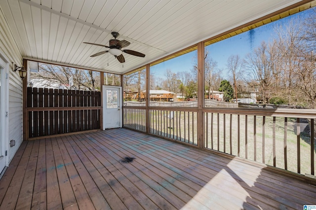 wooden terrace with ceiling fan