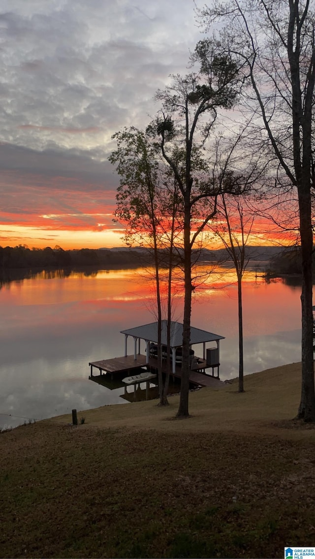 water view featuring boat lift and a dock