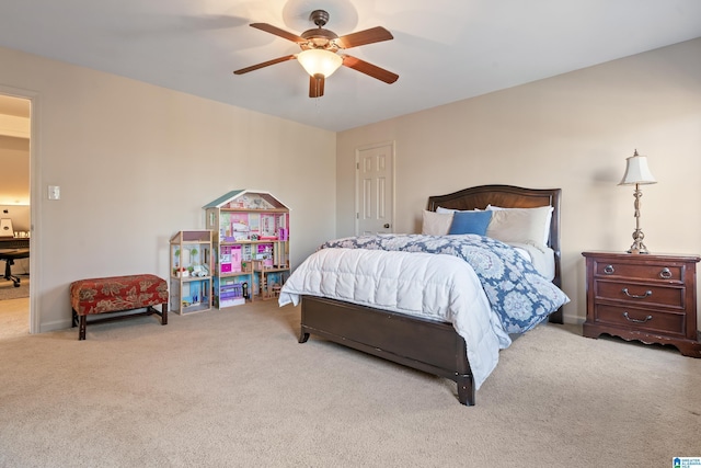 bedroom with carpet flooring and a ceiling fan