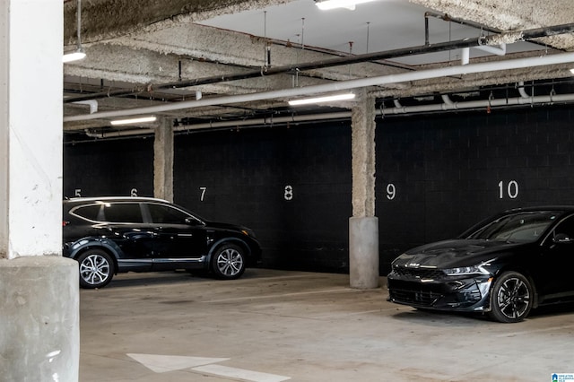 parking deck with concrete block wall