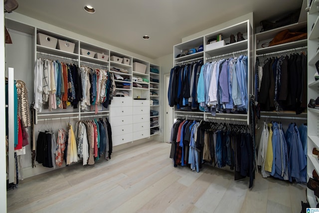 walk in closet with wood finished floors