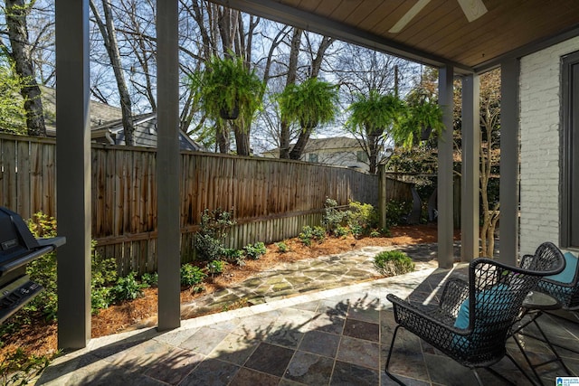 view of patio featuring a fenced backyard