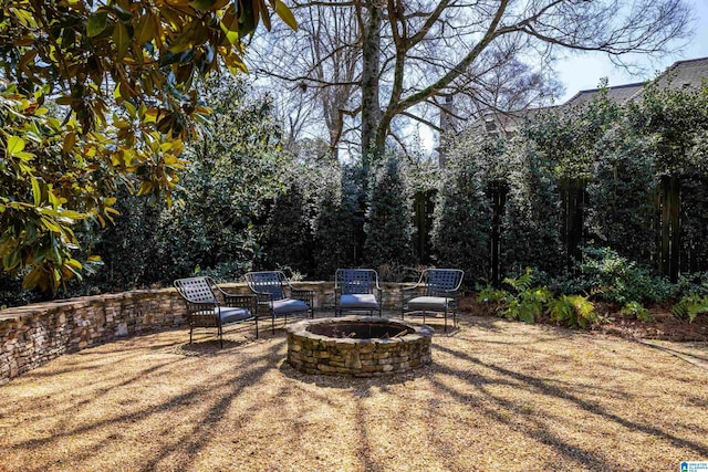 view of yard with a patio area and an outdoor fire pit