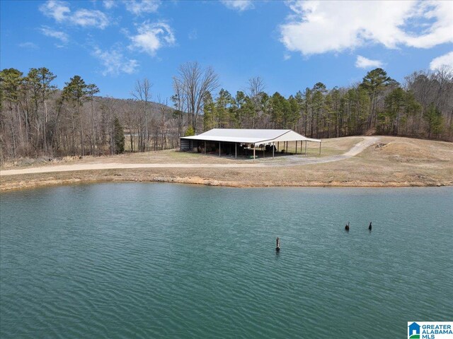 property view of water with a forest view