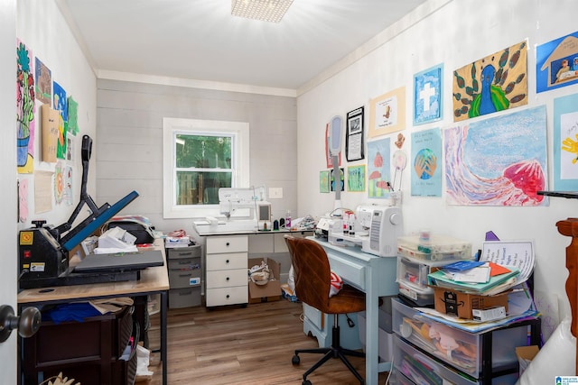 office space with wood finished floors