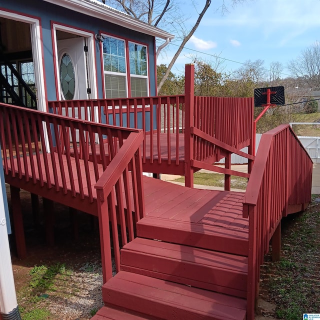 wooden terrace with stairs