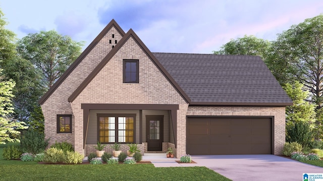 view of front of house with brick siding, concrete driveway, and an attached garage