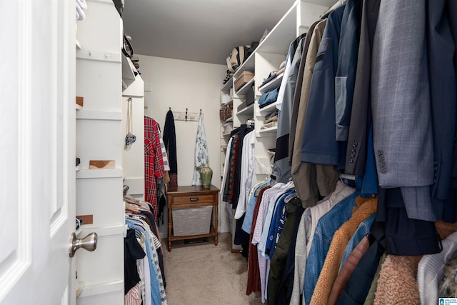 walk in closet with carpet flooring