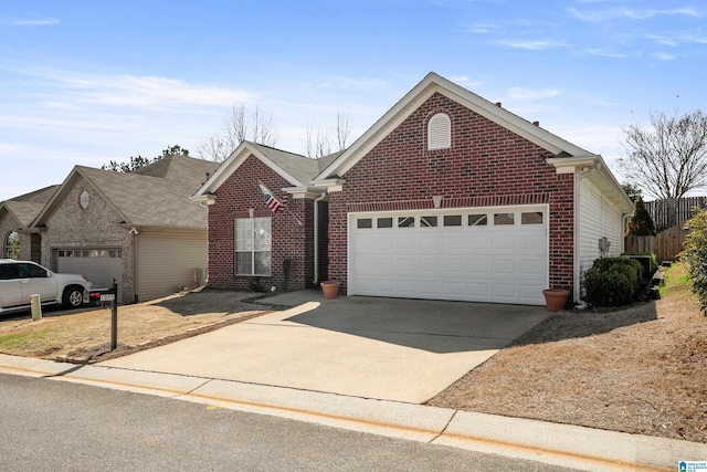 view of front of property featuring brick siding, concrete driveway, and an attached garage