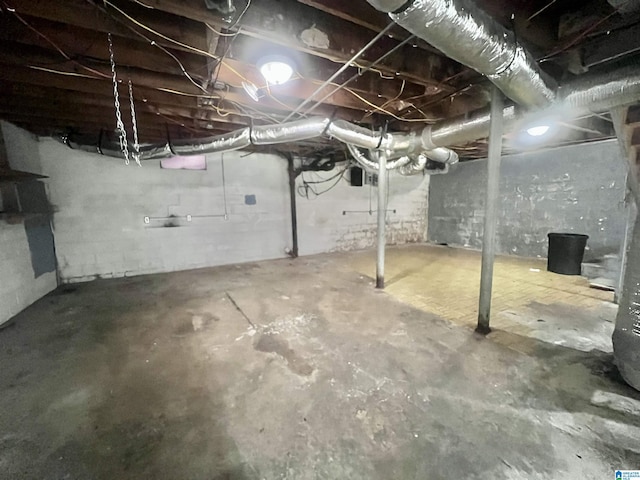 view of unfinished basement