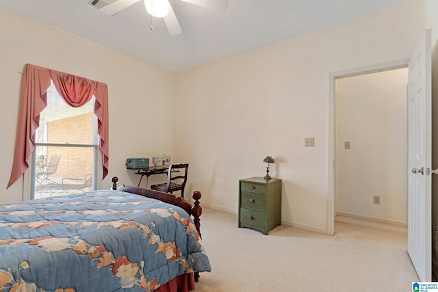 bedroom with baseboards, carpet floors, and ceiling fan