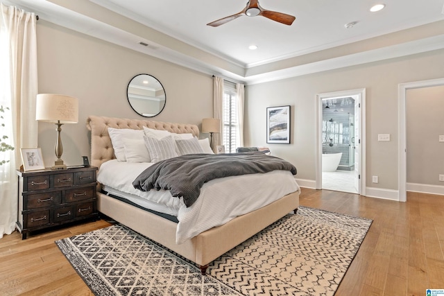 bedroom featuring recessed lighting, baseboards, visible vents, and light wood finished floors