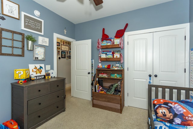 bedroom with a closet and a ceiling fan