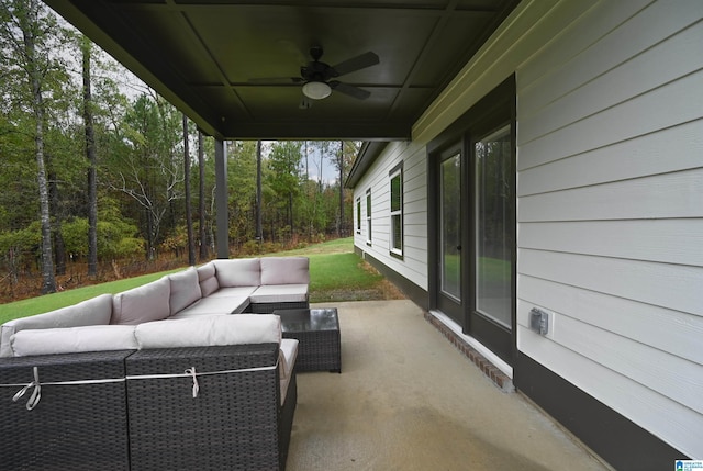 view of patio featuring an outdoor hangout area and a ceiling fan