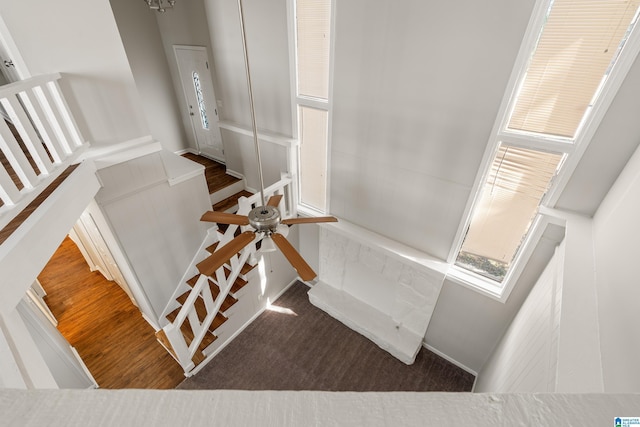 stairway featuring wood finished floors