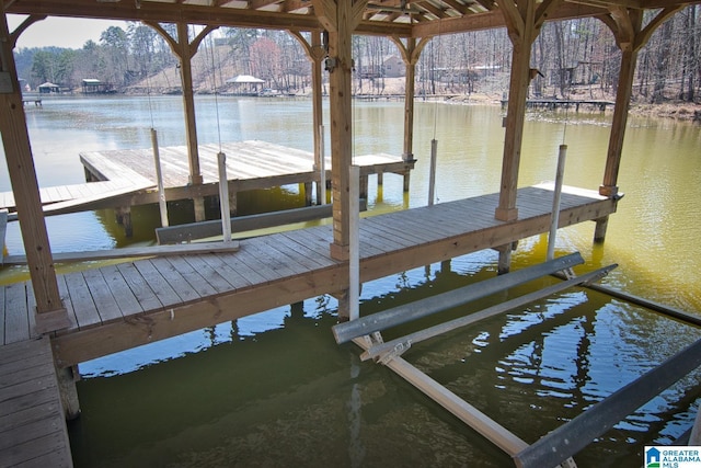 dock area with a water view