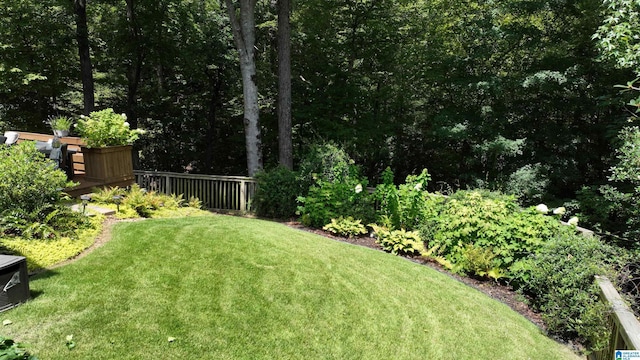 view of yard with a wooden deck