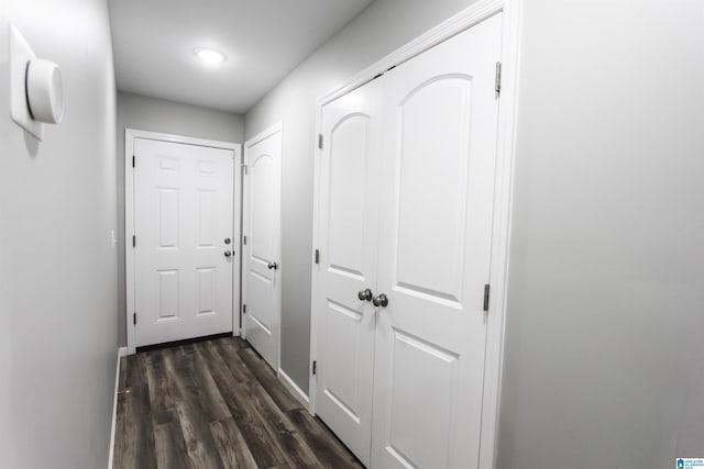 hall with dark wood-style floors