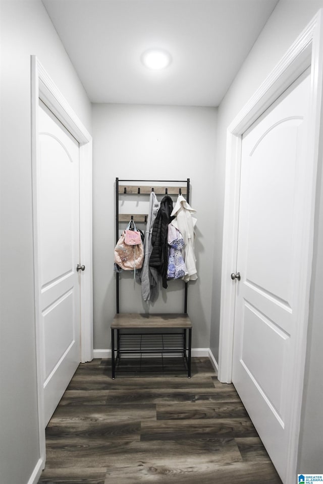 mudroom featuring baseboards and wood finished floors