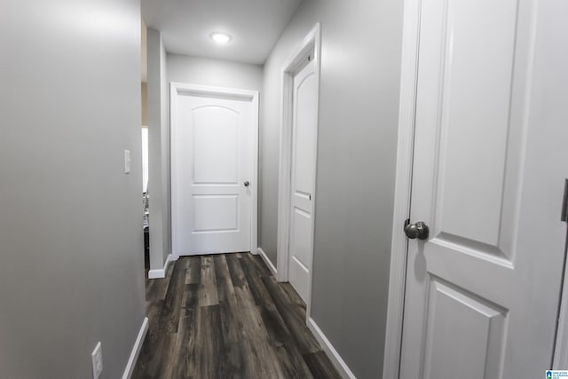 hall with baseboards and dark wood-style floors