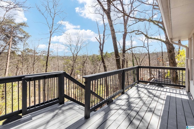 wooden terrace with a view of trees