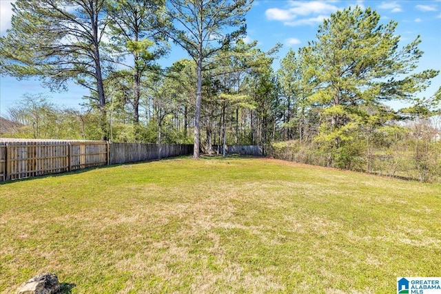 view of yard with a fenced backyard