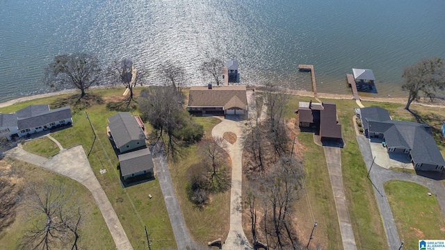 drone / aerial view featuring a water view