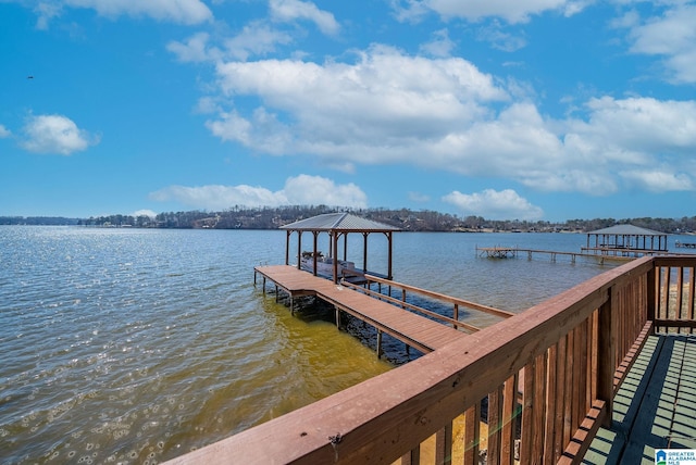 dock area with a water view