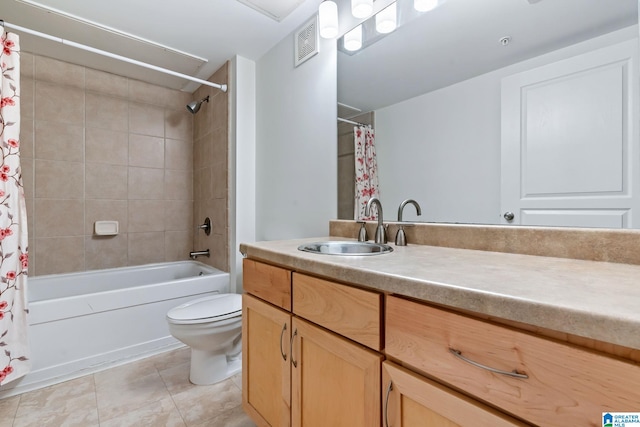 401 20th St S Unit 309, Birmingham, AL 35233 - bathroom with visible vents, toilet, shower / tub combo, tile patterned floors, and vanity