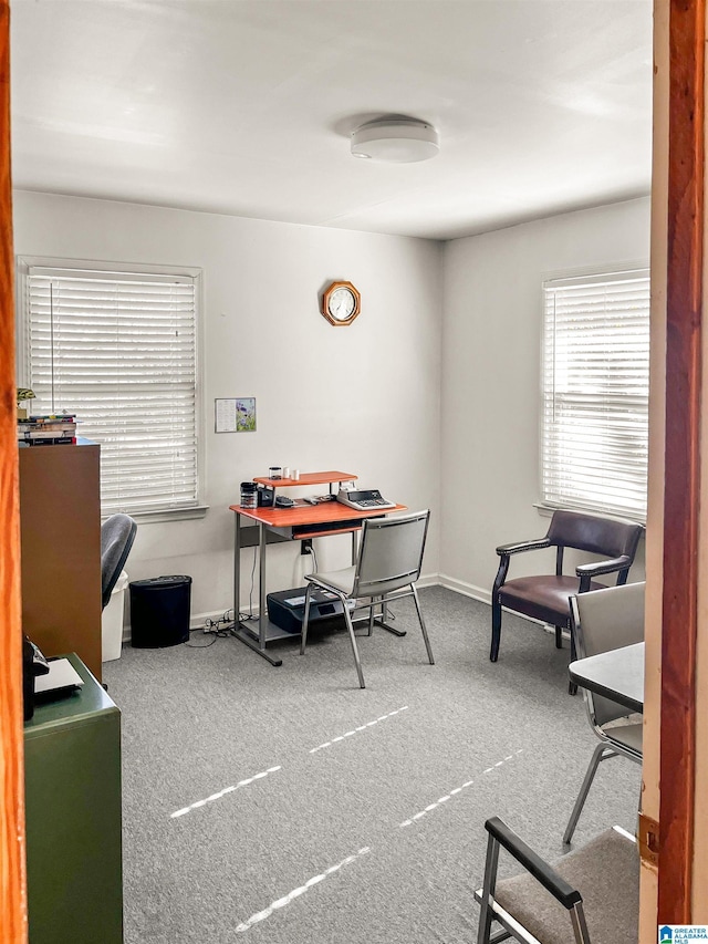 office with baseboards and carpet floors