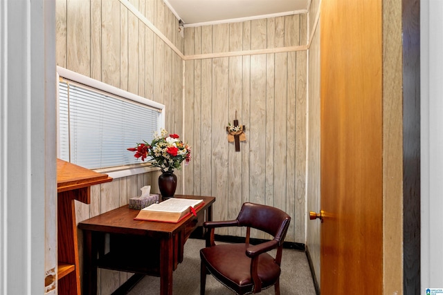 office featuring wooden walls