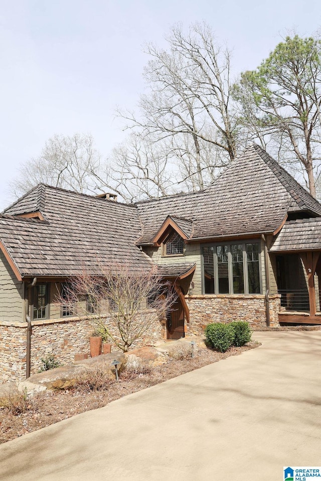 view of front of home featuring stone siding