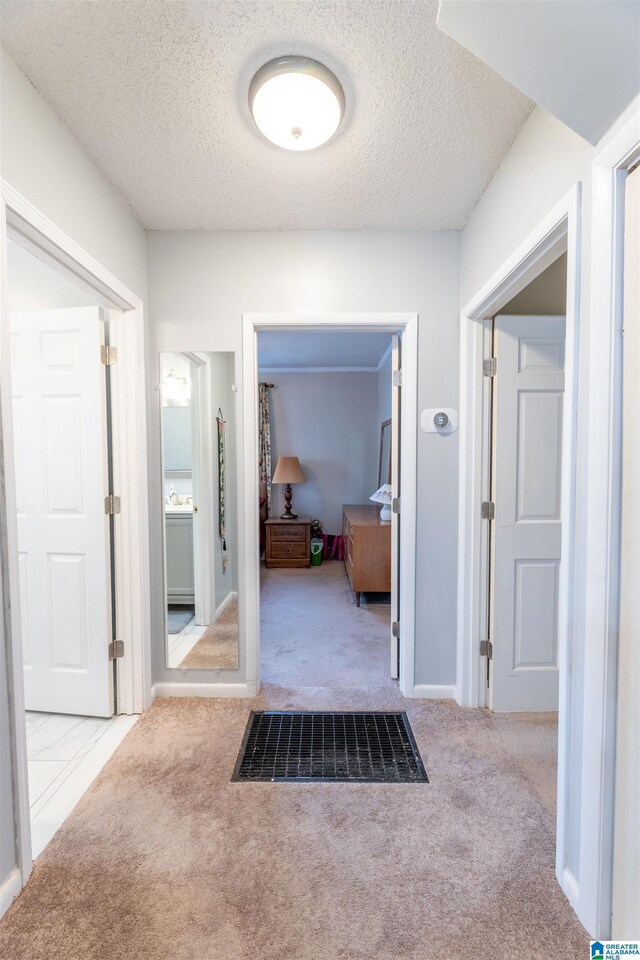 819 Jefferson Ave, Anniston, AL 36207 - hall featuring a sink, carpet flooring, and a textured ceiling