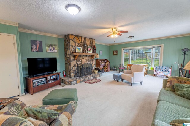 819 Jefferson Ave, Anniston, AL 36207 - living area with a stone fireplace, ceiling fan, and ornamental molding
