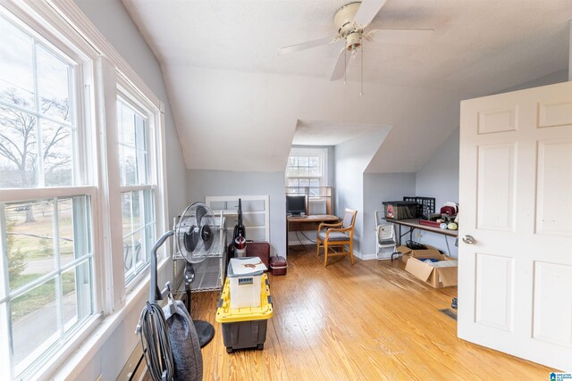 819 Jefferson Ave, Anniston, AL 36207 - office featuring ceiling fan, baseboards, lofted ceiling, and hardwood / wood-style floors
