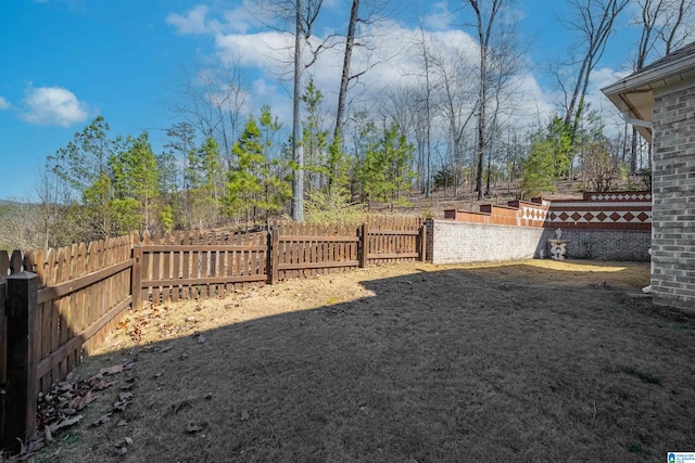 view of yard with a fenced backyard