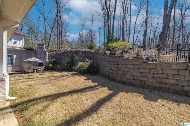 view of yard featuring a patio and a fenced backyard