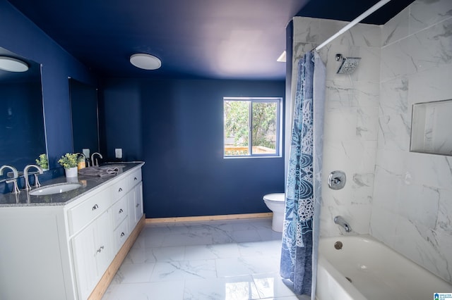 full bath featuring toilet, baseboards, marble finish floor, and a sink