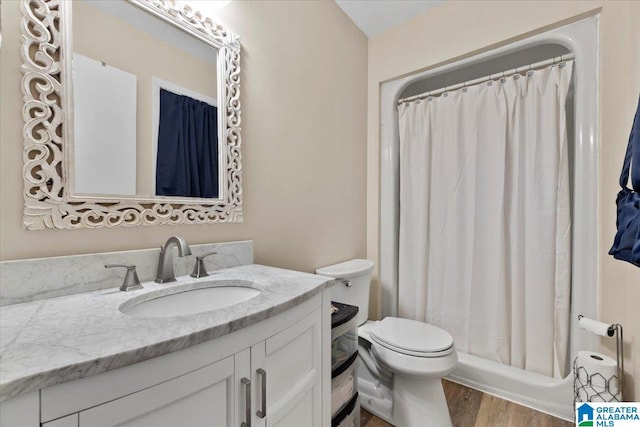 236 Oak Ridge Dr, Oneonta, AL 35121 - full bathroom with wood finished floors, toilet, vanity, and a shower with curtain