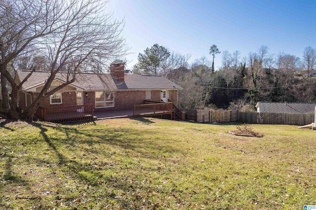 view of yard featuring a deck and fence