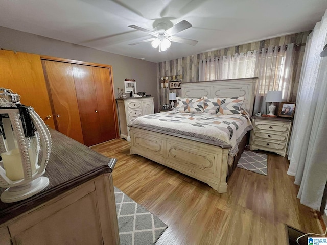 282 Stewart Rd, Cullman, AL 35055 - bedroom featuring light wood-type flooring, a closet, and a ceiling fan
