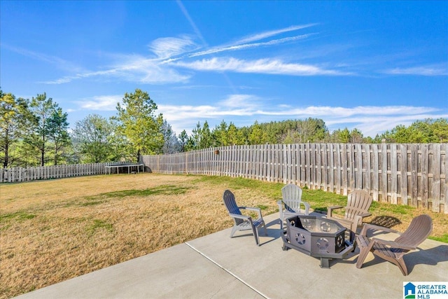 view of patio / terrace featuring a fire pit and a fenced backyard