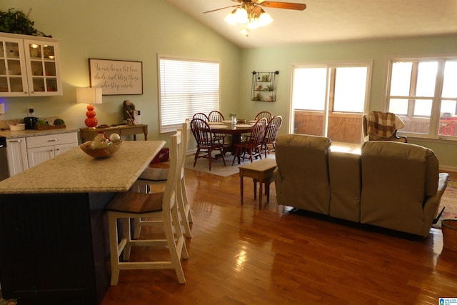 1310 County Road 264, Wedowee, AL 36278 - interior space featuring wood finished floors, a ceiling fan, and vaulted ceiling