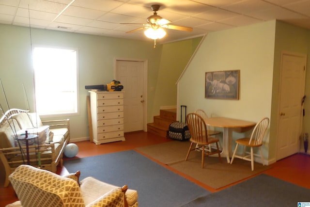 1310 County Road 264, Wedowee, AL 36278 - interior space with a drop ceiling, baseboards, a ceiling fan, and stairs