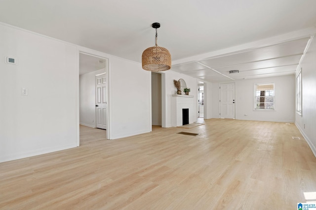 264 Mccalla Rd, Birmingham, AL 35022 - unfurnished living room featuring visible vents, a fireplace, light wood-type flooring, and baseboards