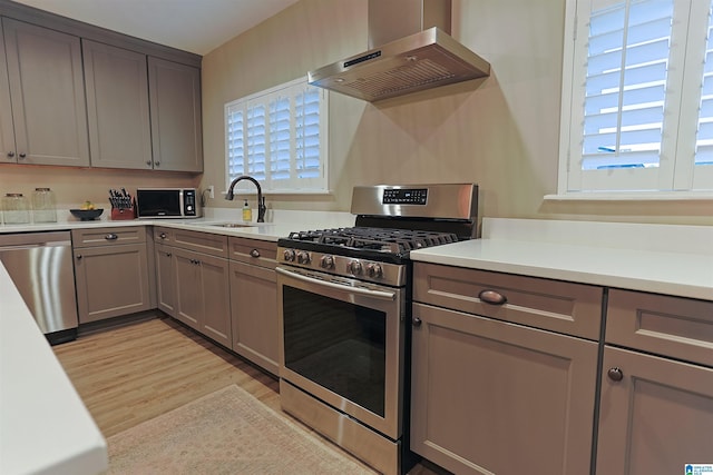 2365 Jim Raney Ln, Bessemer, AL 35023 - kitchen featuring a sink, range hood, gray cabinets, and appliances with stainless steel finishes